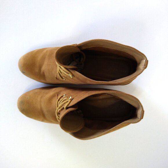 Merona Tan Faux Suede Lace-Up Wedge Ankle Boots Size 10 - Picture 5 of 6